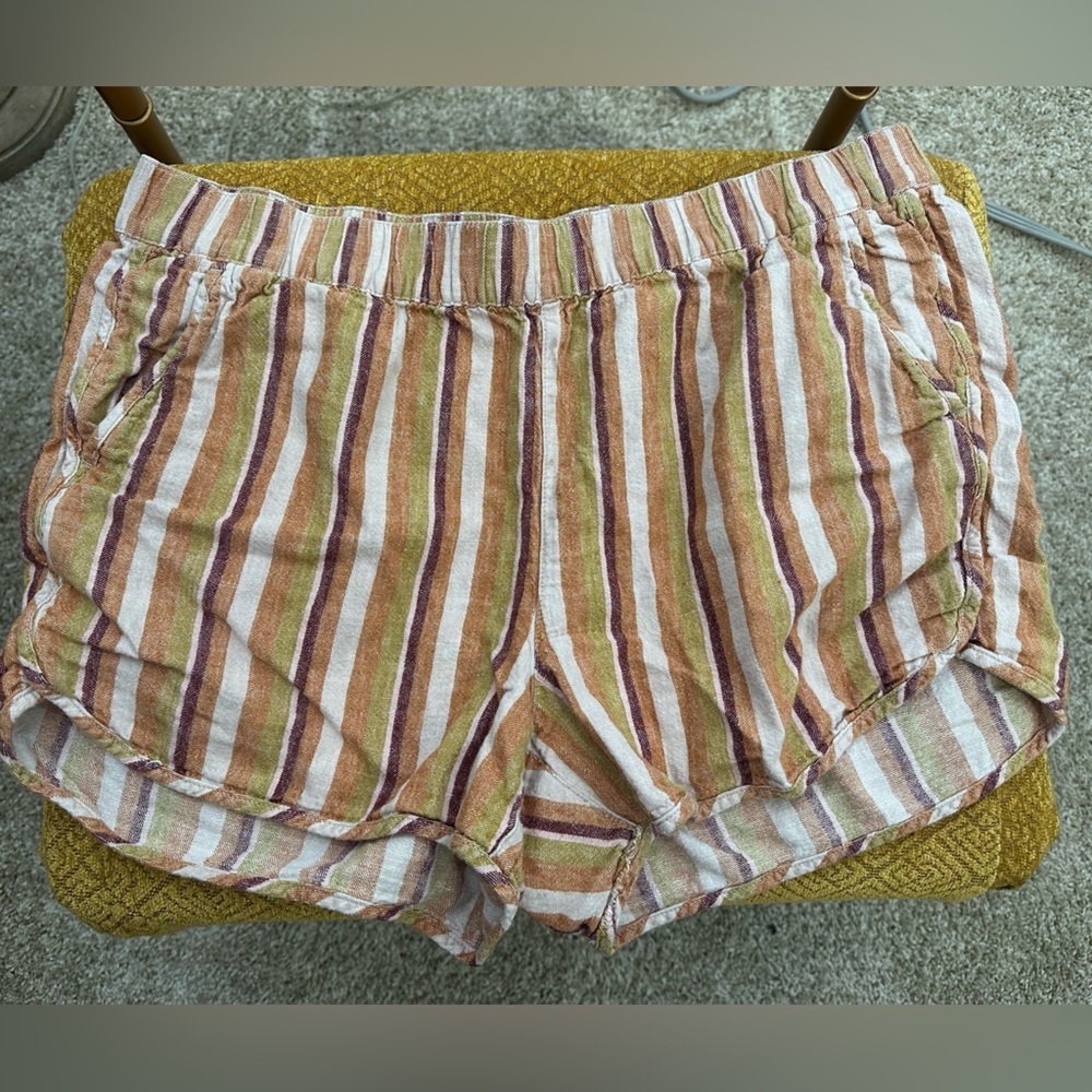 Madewell Linen Striped Shorts | Multicolor | Pull-On Elastic Waist | Size M - Picture 2 of 8